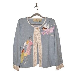 DESIGN OPTIONS $109 Light Blue Angel Cardigan Star Bead Embellished Large